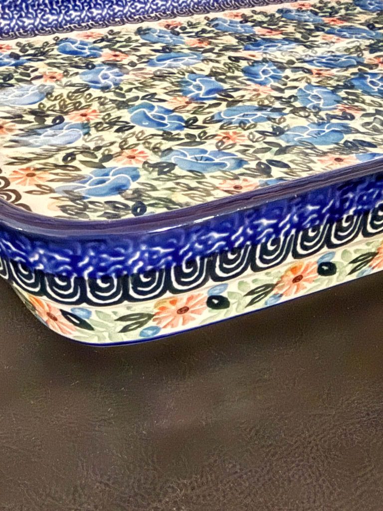 A blue and cream polish stoneware tray.
