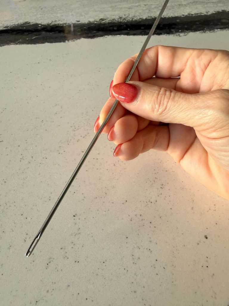 An upholstery needle.
