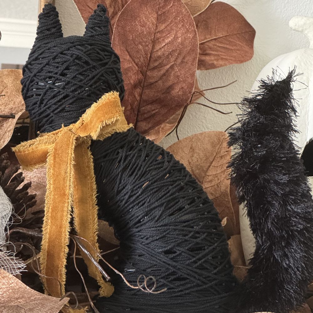 A macrame black cat.